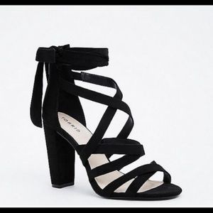 Torrid Black Thick Strappy Wrap High Heel Sandal